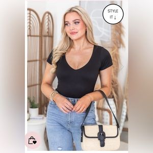 black v neck bodysuit size small